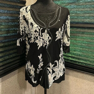 Appointments Women’s SS Floral & Sequinned‎ Tie Sleeve Shirt Size Medium